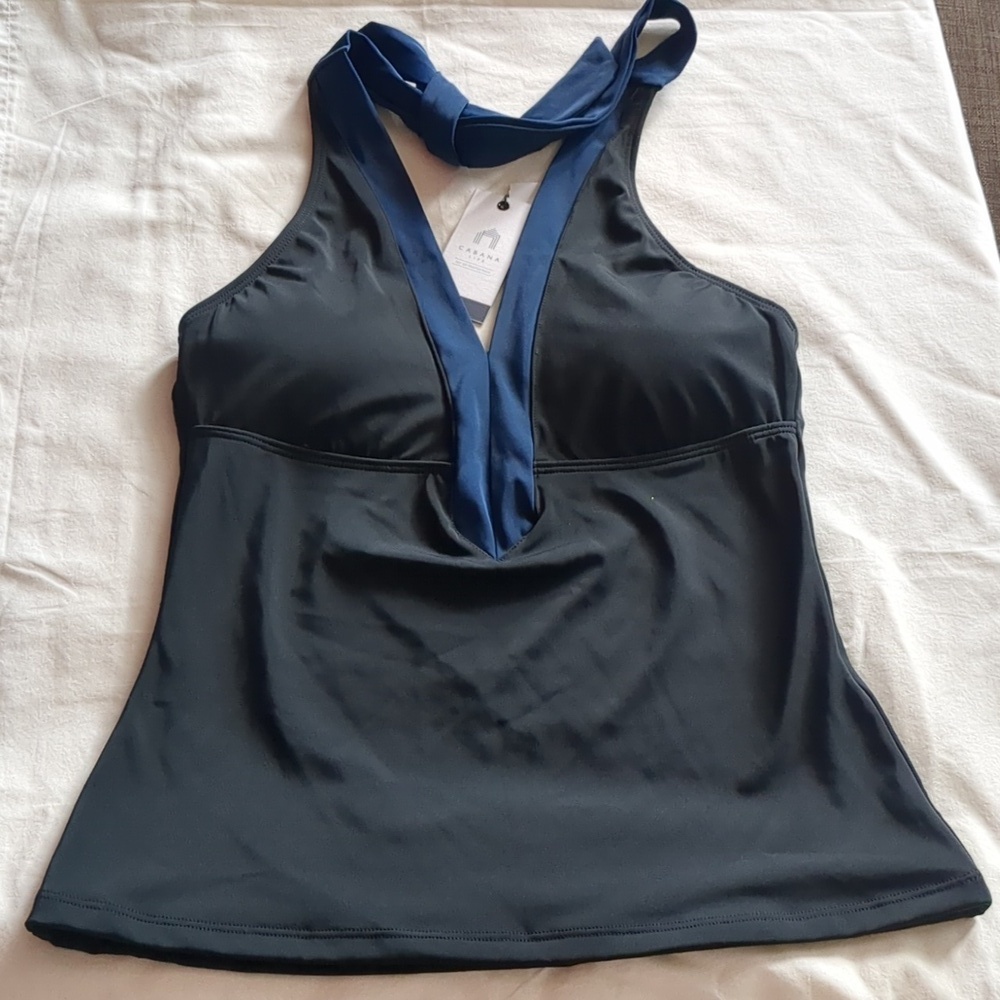 CABABA LIFE Black/Navy Tankini Adjustable Tie Top UPF 50+ NWT - Picture 10 of 17